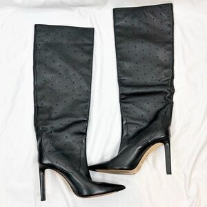 Jimmy Choo Mavis Crystal Tall Knee High Heeled Boots Black EU 40